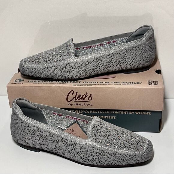 Skechers Cleo Square Toe Recycled Vegan Rhinestone Loafers - Picture 1 of 7